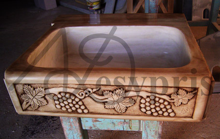 Handmade marble Sink with a Vine, Aged